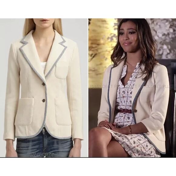 Rag & Bone Bromley Jacket Blazer Cream Blue Trim Two Button Wool Pockets S
